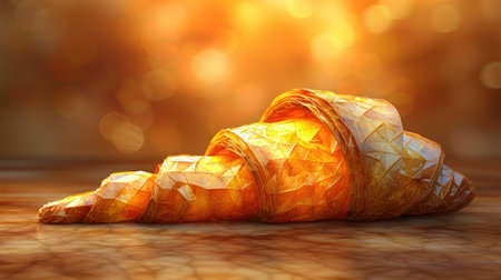 A beautifully crafted shell lies on a wooden surface, illuminated by warm golden light.の素材