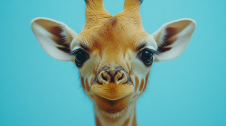 A young giraffe displays a curious and playful expression, captivating viewers.の素材
