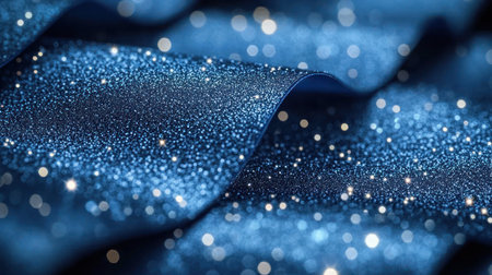 Luxurious blue fabric flows elegantly, featuring sparkling, bright details.の素材