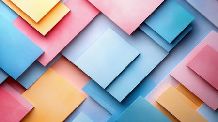 Soft pastel papers are arranged in layers, showing delightful shapes and colors.の素材