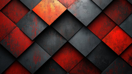 A vibrant arrangement of textured red and black squares brings energy to the composition.の素材