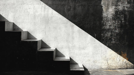 Contrast of black and white creates a striking visual on minimalist staircase structure.の素材