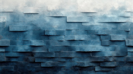 Layers of blue and gray create a soothing visual rhythm against a textured wall.の素材