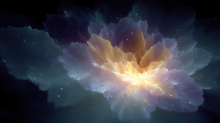Vibrant colors swirl together to create a mesmerizing cosmic floral display in space.の素材