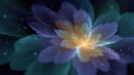 A vibrant flower blooms with glowing, colorful petals in a stunning display.の素材
