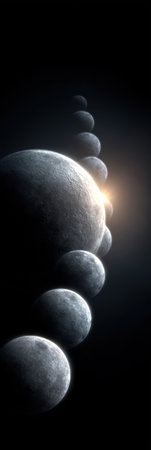 Planets align in a spiraling formation, showcasing an enchanting cosmic light effect.の素材