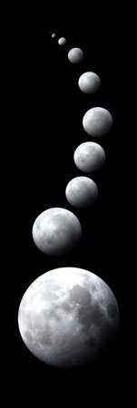 Various phases of the moon elegantly displayed against a dark backdrop.の素材