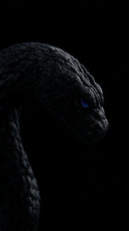 A mythical creature in darkness, its blue eyes pierce through the light.の素材