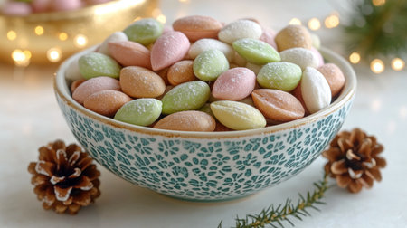 Sweet pastel candies fill a beautiful bowl creating a joyful scene for celebrationsの素材