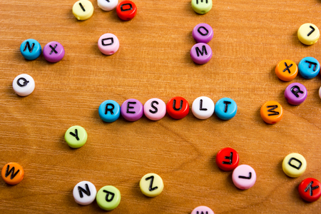 Results word on blue. Succeed business success, be a winner in business elections, pop poll or...