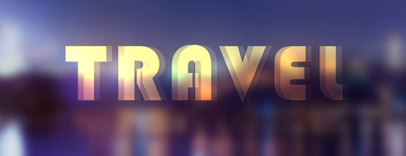 Word TRAVEL over city landscape. Double expo.の写真素材