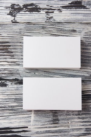 Blank corporate identity template package business cards on wood tableの写真素材