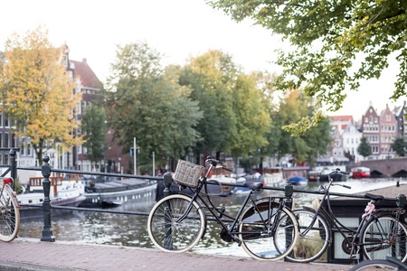 Bicycles and flowers in Amsterdam Holland Netherlands.の写真素材