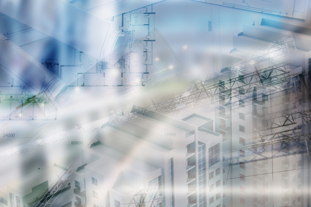 Real estate concept, double expo blueprint and keysの写真素材