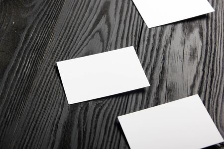 Business card blank on wooden background. Corporate Stationery, Branding Mock-up. Creative designer...