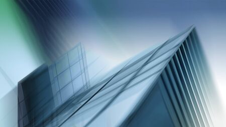 Abstract business modern city urban futuristic architecture background, motion blur, reflection in glass of high rise skyscraper facade, toned blue picture with bokeh. Real estate conceptの写真素材