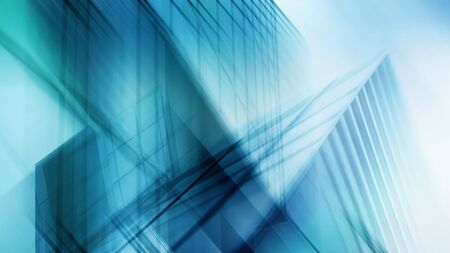 Abstract business modern city urban futuristic architecture background, motion blur, reflection in glass of high rise skyscraper facade, toned blue picture with bokeh. Real estate conceptの写真素材