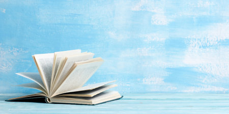 Books on wooden desk table and abstract background. Education background. Copy Space. Back to school.の写真素材