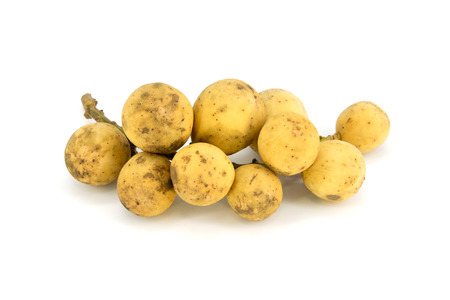 Longkong fruit or Lansium parasiticum is tropical fruit in Thailand and south east Asia on white...