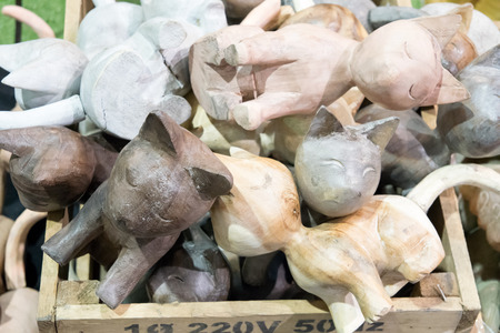 Wooden cat doll for home and garden decorationの写真素材