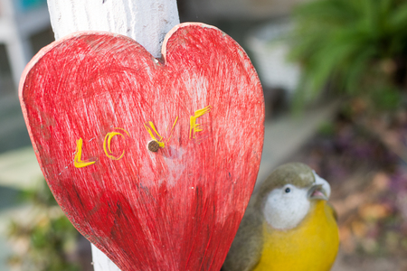 close up of old wooden love labelの写真素材
