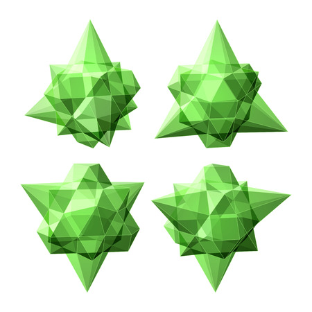 Vector set of views of transparent complex geometric shape based on tetrahedron. Four types of perspective viewsのイラスト素材