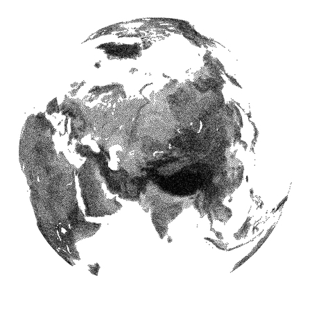 Globe with continental relief of Asia - vector stippled illustrationのイラスト素材