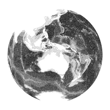 Globe with world ocean relief - vector stippled illustrationのイラスト素材