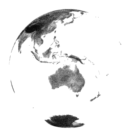 Globe with continental relief of Australia- vector stippled illustrationのイラスト素材