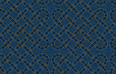 Vector seamless pattern embroidered on blue denim texture backgroundのイラスト素材