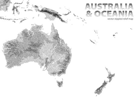 Vector stippled relief map of Australia and Oceaniaのイラスト素材
