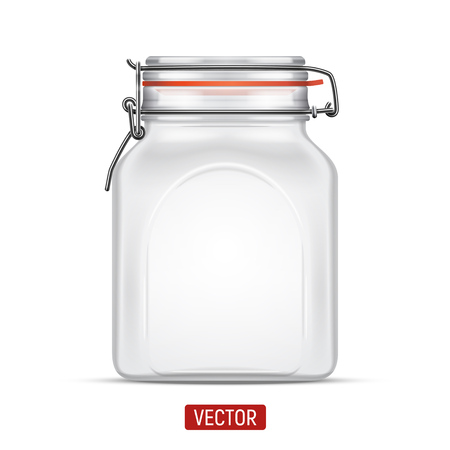 Vector empty Bale Square Glass Jar with Swing Top Lid isolated over the white background. Realistic illustration.のイラスト素材