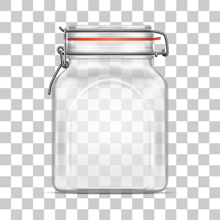 Vector empty Bale Square Glass Jar with Swing Top Lid isolated on transparent background. Realistic illustration.のイラスト素材