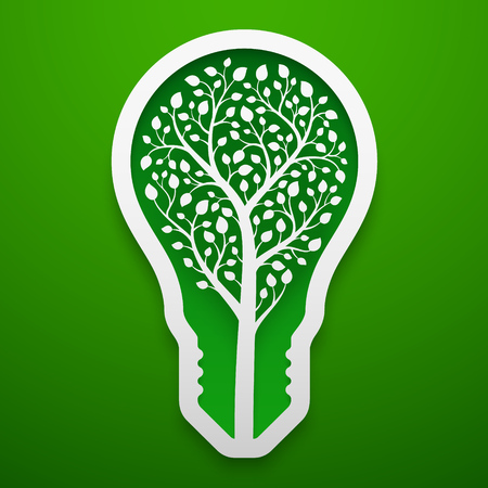 Tree within lightbulb shape. Paper art for the Earth Day decoration. Vector illustration of ecological idea. Concept design for cards, posters, flyers, stickers.のイラスト素材