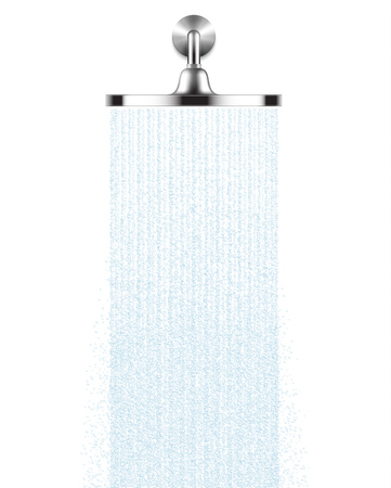 Vector Rain Shower head with water drops flowing isolated over a white background. Realistic illustration.のイラスト素材