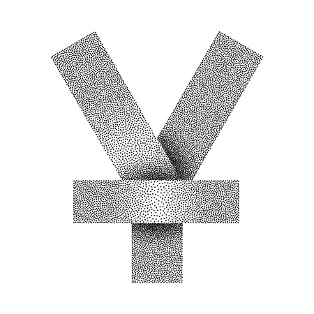 Stippled yen or yuan sign icon. Yen or yuan currency symbol. Vector textured illustration on white background.のイラスト素材