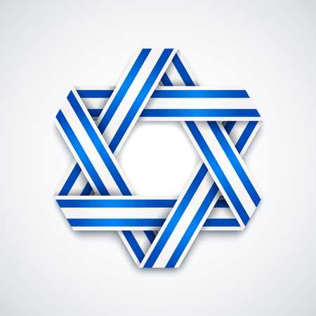 Star of David made of interlaced ribbon with Israel flag stripes. Vector illustration for Israel national holidays.のイラスト素材