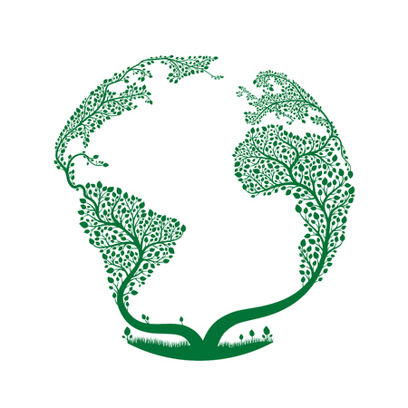 A tree shaped in the form of planet Earth. World ecology concept. Vector illustration.のイラスト素材