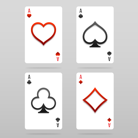 Set of four aces playing cards suits with cutted out symbols. Vector illustration.のイラスト素材