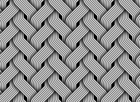 Seamless pattern of braided fiber. Vector monochrome striped ornament.のイラスト素材