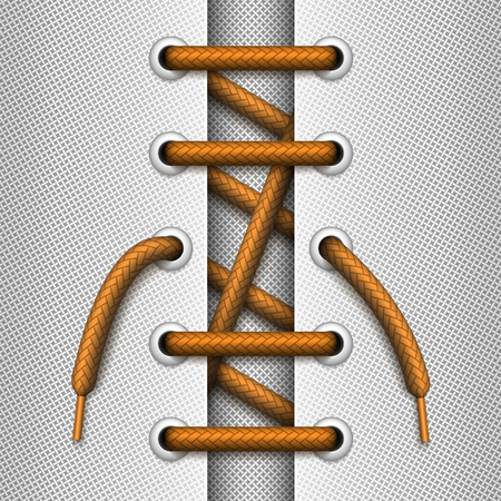 Lacing with elements of a shoe or garment. Riding bow tying of shoelaces. Vector realistic illustration.のイラスト素材