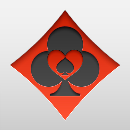Playing card suit sign shapes carved one in another. Paper art of card symbols. Vector illustration for casino and poker games. Decorative design for cards, posters, flyers, stickers.のイラスト素材