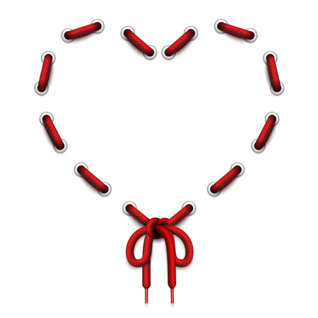 Heart shape frame made of lacing with bowknot and elements of a shoe. Vector template illustration for banners, flyers, invitations or greeting cards isolated on white background.のイラスト素材