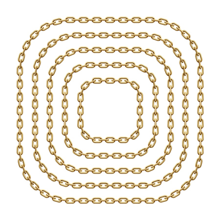 Set of square frames with rounded corners made of golden chains. Vector template illustration for banners, flyers, invitations or greeting cards isolated on white background.のイラスト素材