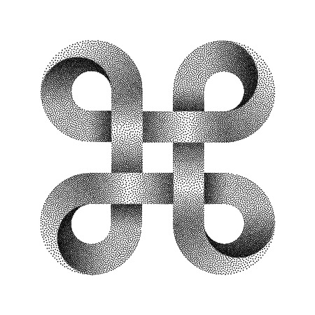 Stippled Bowen knot sign. Command key symbol made of mobius strip. Vector textured illustration isolated on white background.のイラスト素材