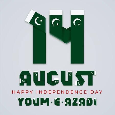 Congratulatory design for August 14, Pakistan Independence Day. Text made of bended ribbons with...