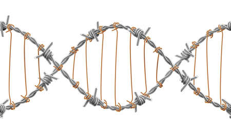 Barbed wires twisted and tied like a DNA spiral. Symbol of criminal lifestyle. Replicable vector realistic illustration isolated on white background..のイラスト素材