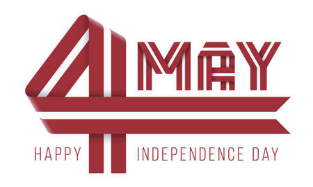 Congratulatory design for May 4, Latvia Independence Day. Text made of bended ribbons with Latvian flag colors. 3d illustration isolated on white background.の写真素材