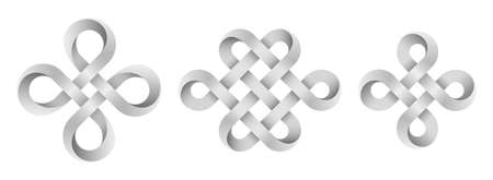 Set of signs made with ribbons intertwined as endless knot and bowen cross. Ancient traditional symbols. Vector illustration isolated on a white background.のイラスト素材