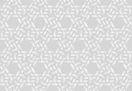 Vector seamless decorative pattern of woven triangular shaped double bands. White repeating geometric background illustration.のイラスト素材